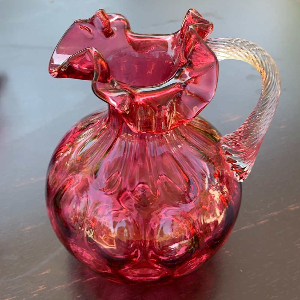 Vintage cranberry glass pitcher.